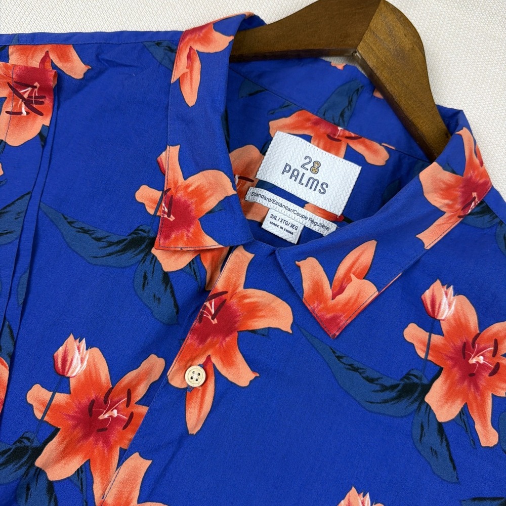 28 Palms Hawaiian Button Up Shirt Mens 3XL Blue Tropical Resort Casual Travel